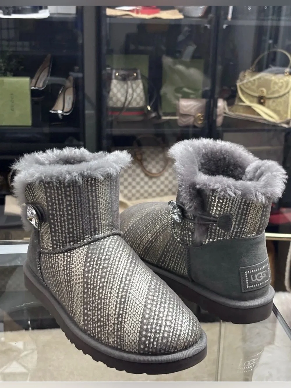 UGG Women’s  Bailey Button Bling Taupe Grey Boots. Size 11.